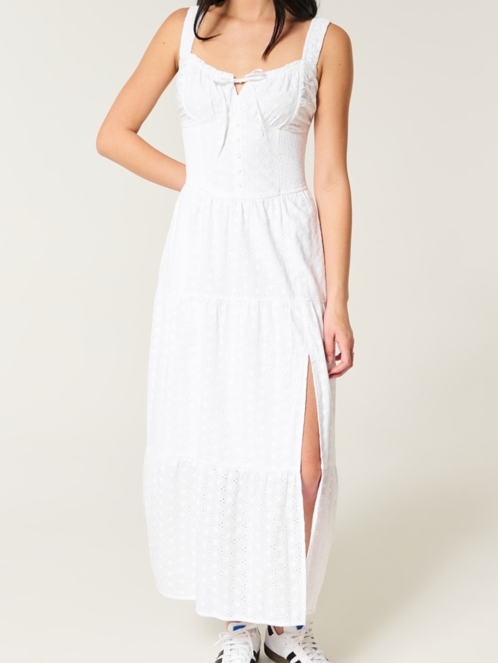 Hollister White Eyelet Maxi Dress with Side Slit